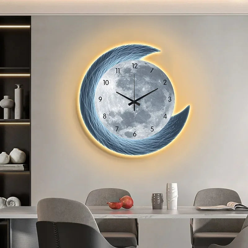 20in LED Light Wall Clock Dining Room Living Moon The Earth Modelling Silent Movement Bedroom Clock Wall Decoration Home Gifts